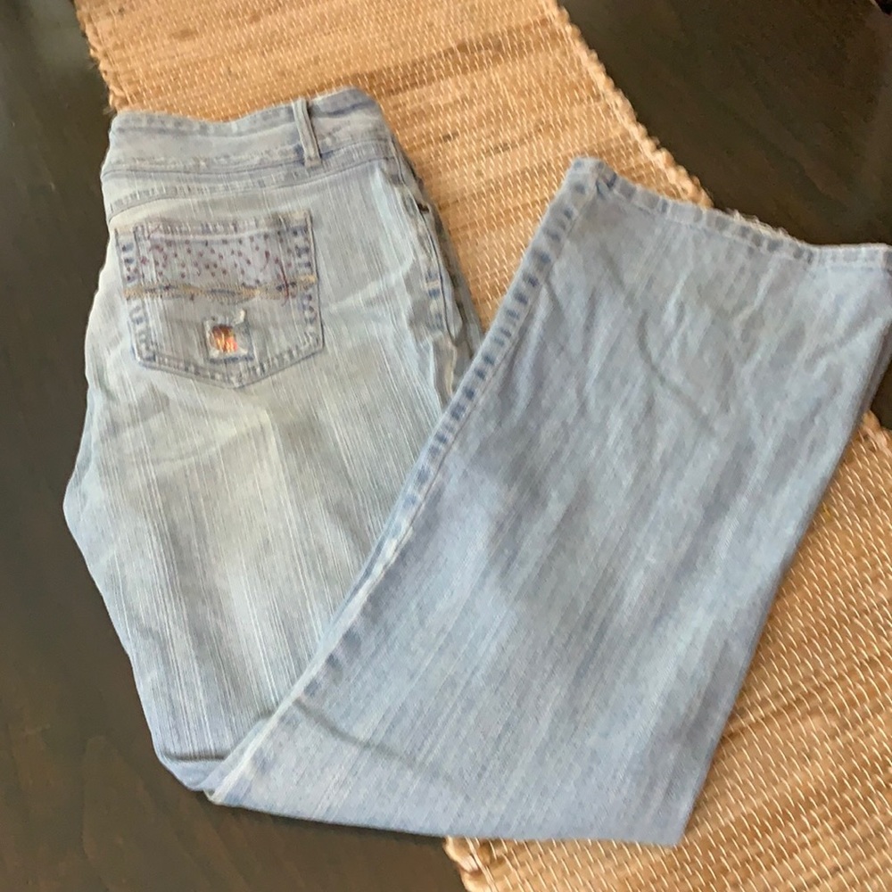GLO distressed patchwork Bootcut Light Wash Jeans Size 13